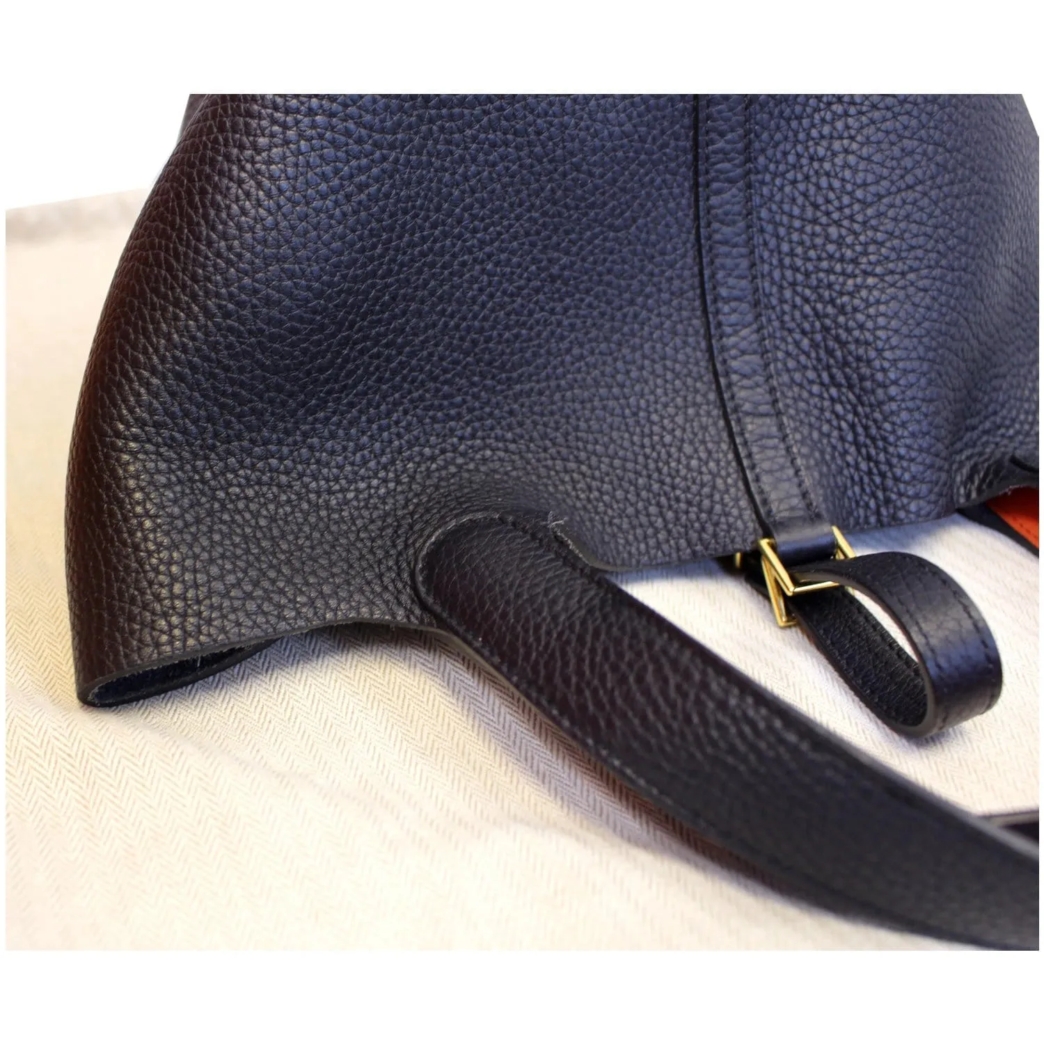 HERMES Picotin Lock 22 MM Orange Poppy Taurillon Clemence Leather Bag Black