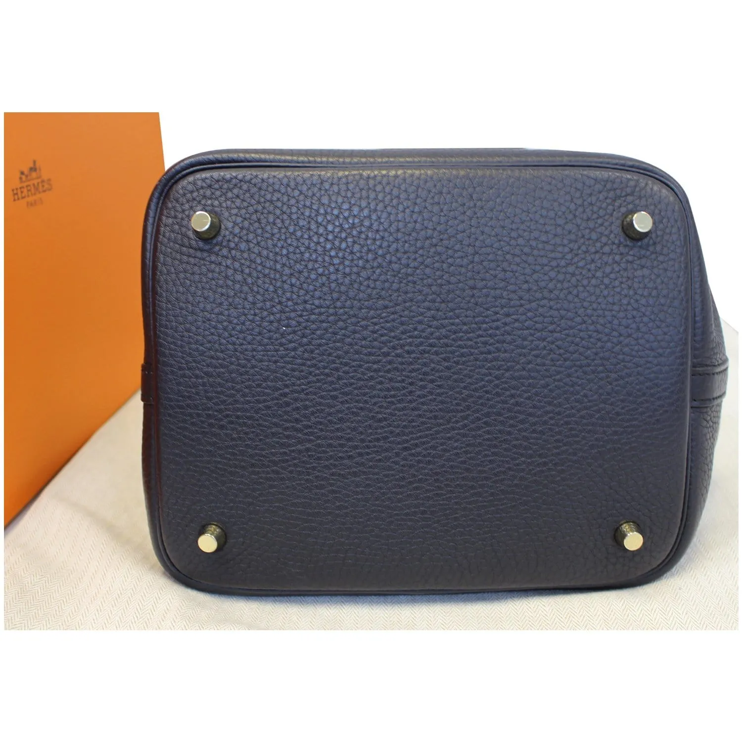 HERMES Picotin Lock 22 MM Orange Poppy Taurillon Clemence Leather Bag Black