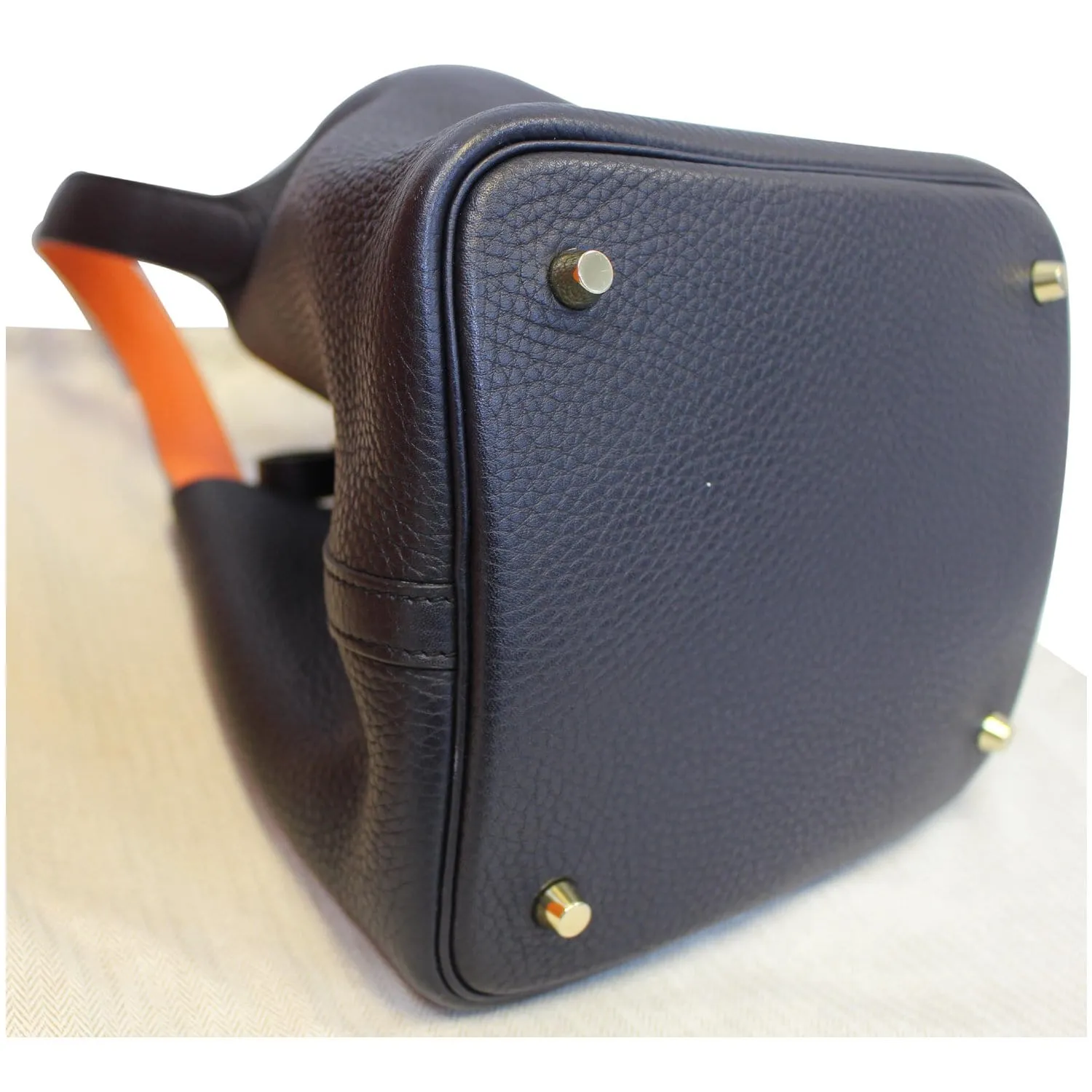 HERMES Picotin Lock 22 MM Orange Poppy Taurillon Clemence Leather Bag Black