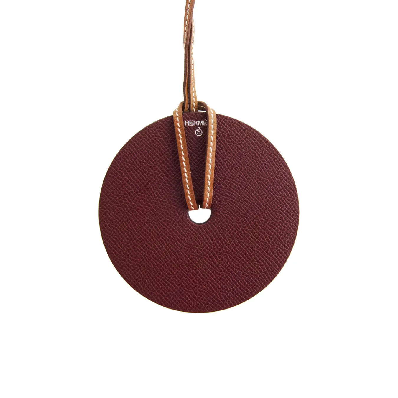 Hermes White Rouge H Reversible Barenia Leather Pendant Necklace
