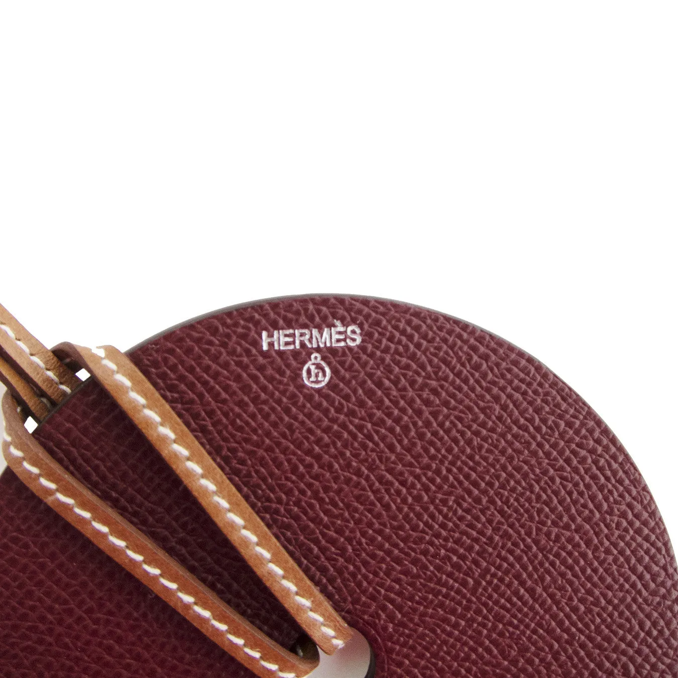 Hermes White Rouge H Reversible Barenia Leather Pendant Necklace