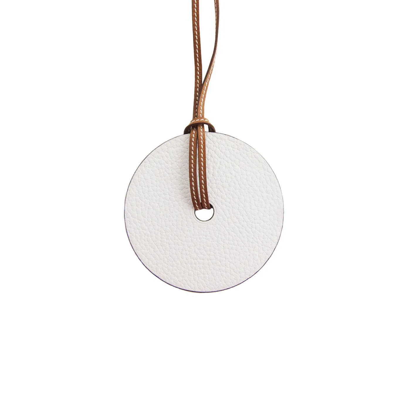 Hermes White Rouge H Reversible Barenia Leather Pendant Necklace