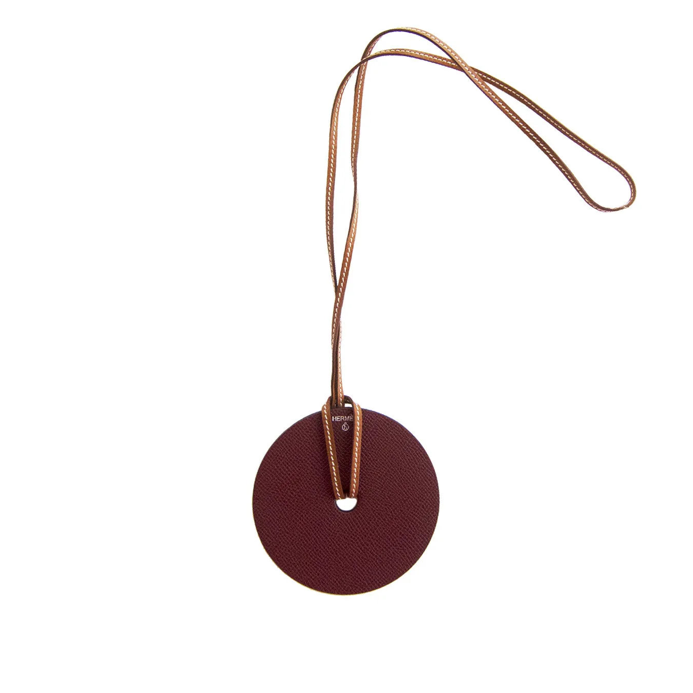Hermes White Rouge H Reversible Barenia Leather Pendant Necklace