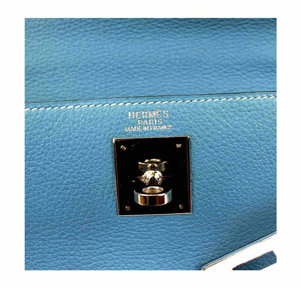 Hermès Kelly 32 Blue Jean Bag PHW