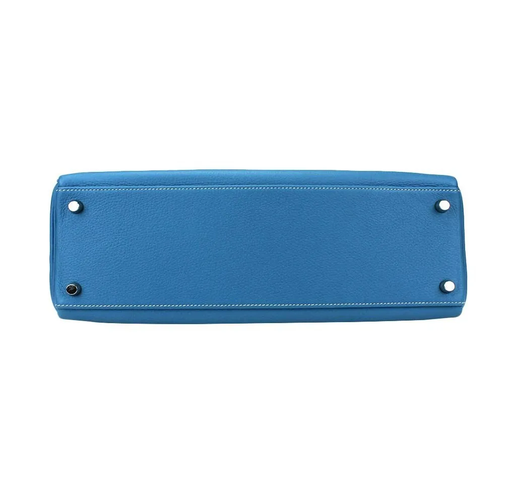 Hermès Kelly 32 Blue Jean Bag PHW