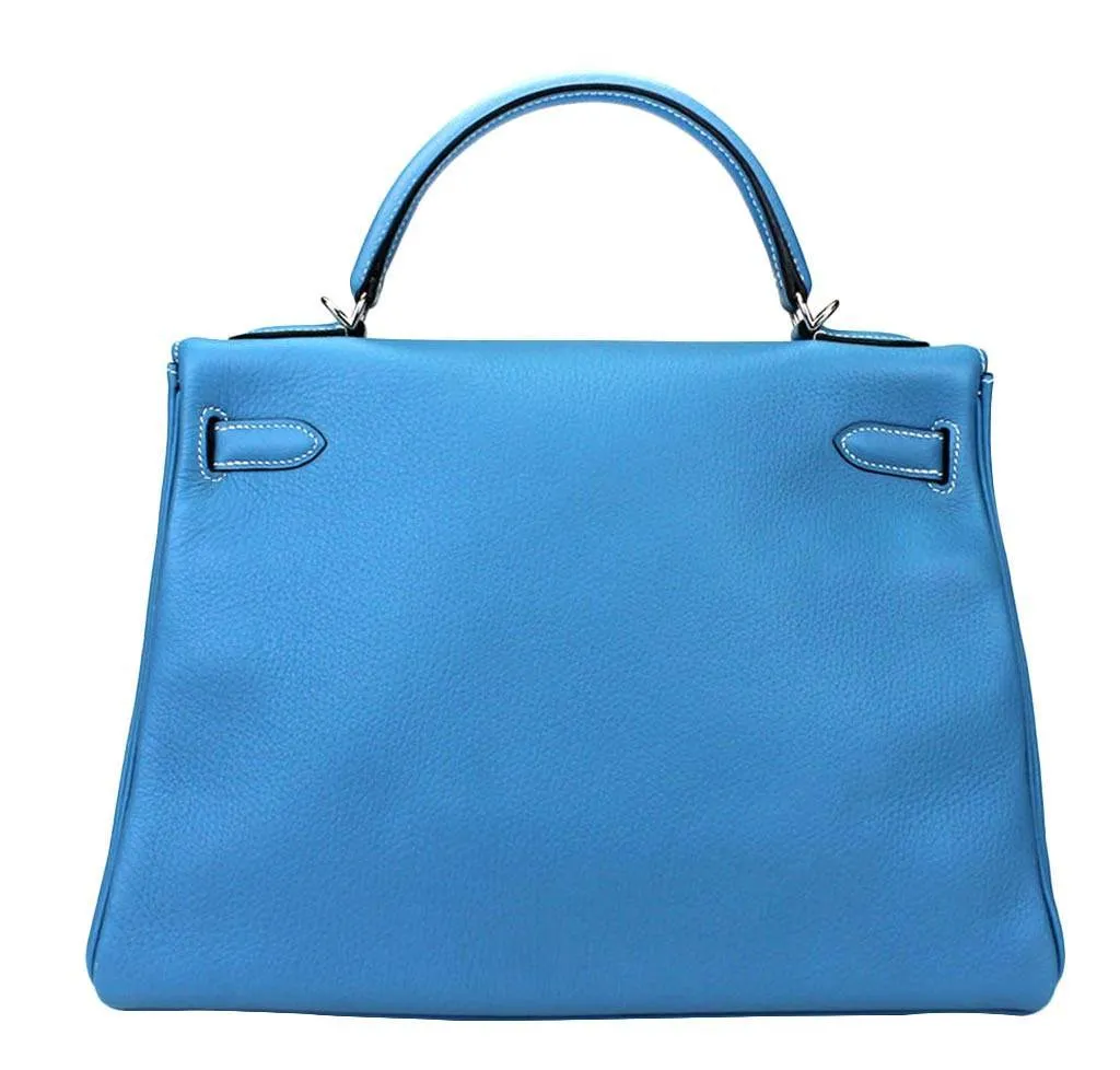 Hermès Kelly 32 Blue Jean Bag PHW