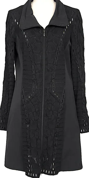 HIROKO KOSHINO JAPAN. HIROKO BIS. Black Jacquard Mesh Zip Jacket