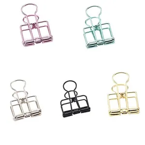 HOBULL 20Pcs Binder Clips Assorted Color Simple Metal Long Tail Clip Simple Lovely Hollow Wire Binder Clips Office Supplies