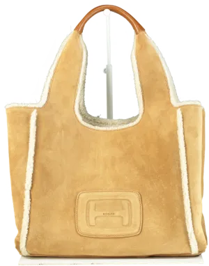 Hogan Tan H-bag suede tote bag