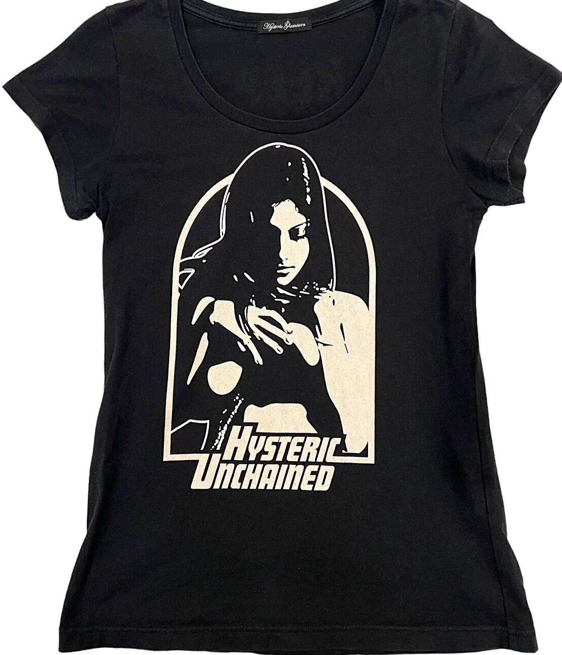 Hysteric Glamour Japan. Black “Unchained” Portrait T-Shirt Printed Both Sides