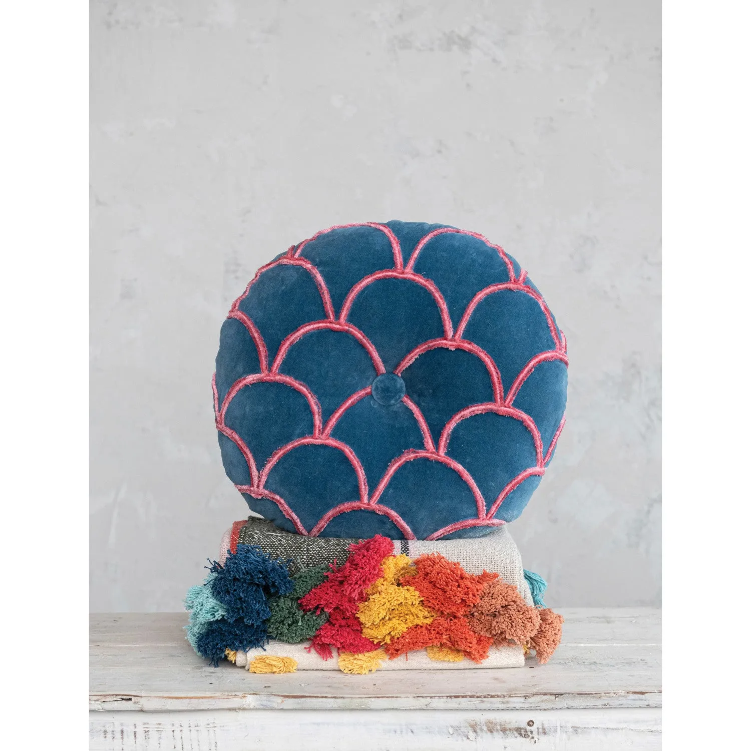 Indigo Waves Velvet Pillow