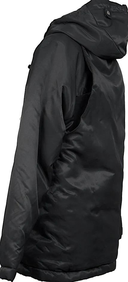 ISSEY MIYAKE JAPAN. FINAL HOME. Black Nylon Padded Back Layered Hooded Jacket