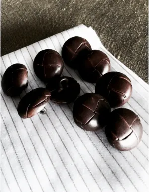 ITALIAN LEATHER Button Dark Brown Vintage Shank Buttons #958 Vintage Coat Buttons (23mm) 36L Wholesale Decorative Buttons