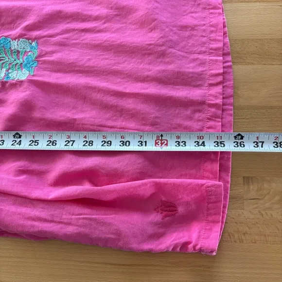 J. Marie Oaxaca Floral Embroidered Dress Women’s Large Mini Short Pink Linen