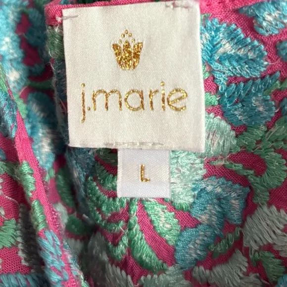 J. Marie Oaxaca Floral Embroidered Dress Women’s Large Mini Short Pink Linen