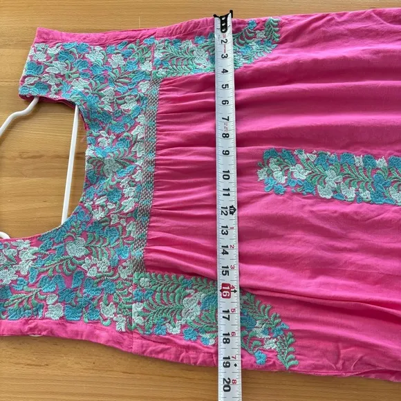 J. Marie Oaxaca Floral Embroidered Dress Women’s Large Mini Short Pink Linen