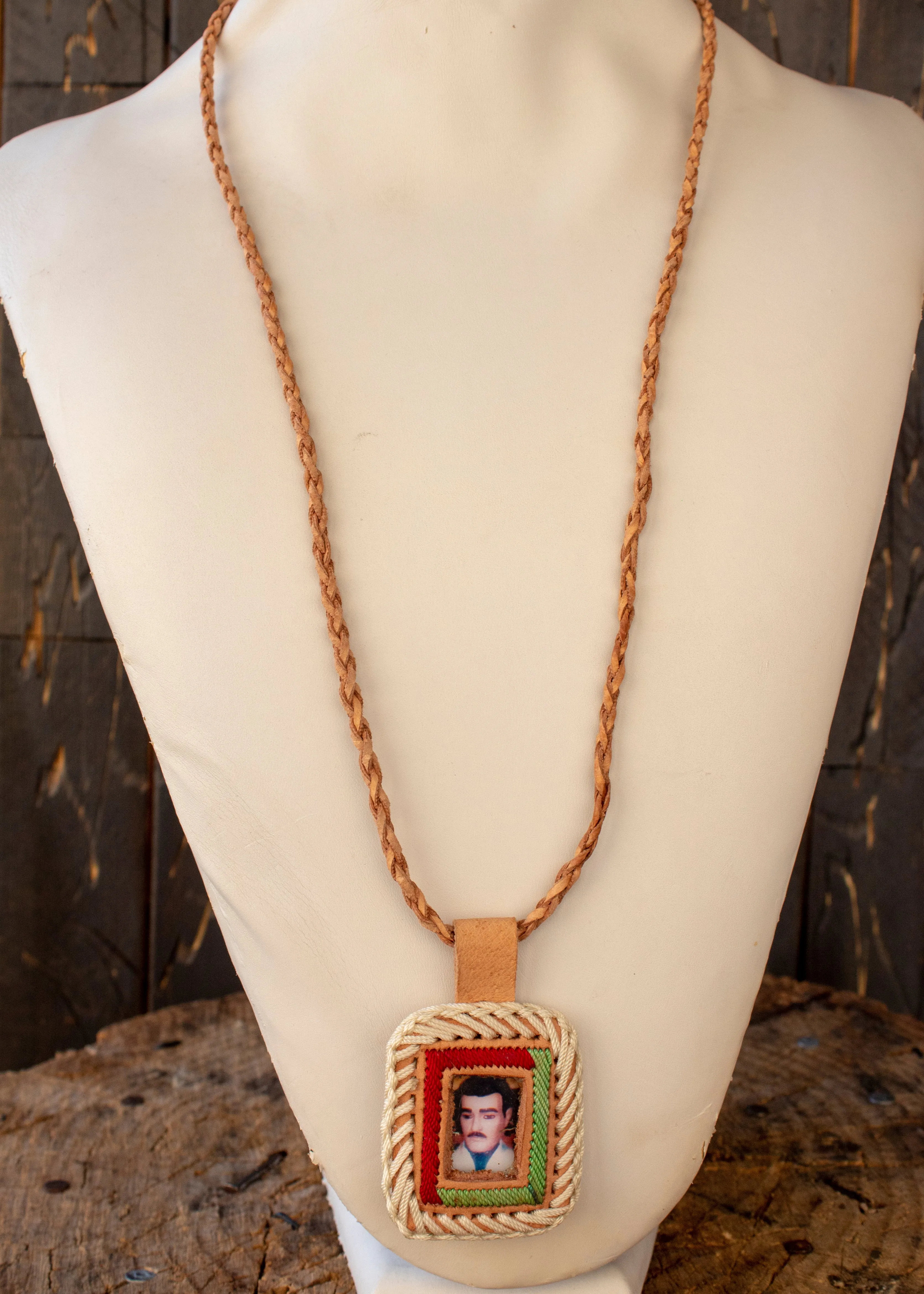 JESUS MALVERDE NARCO SAINT LEATHER NECKLACE PENDANT