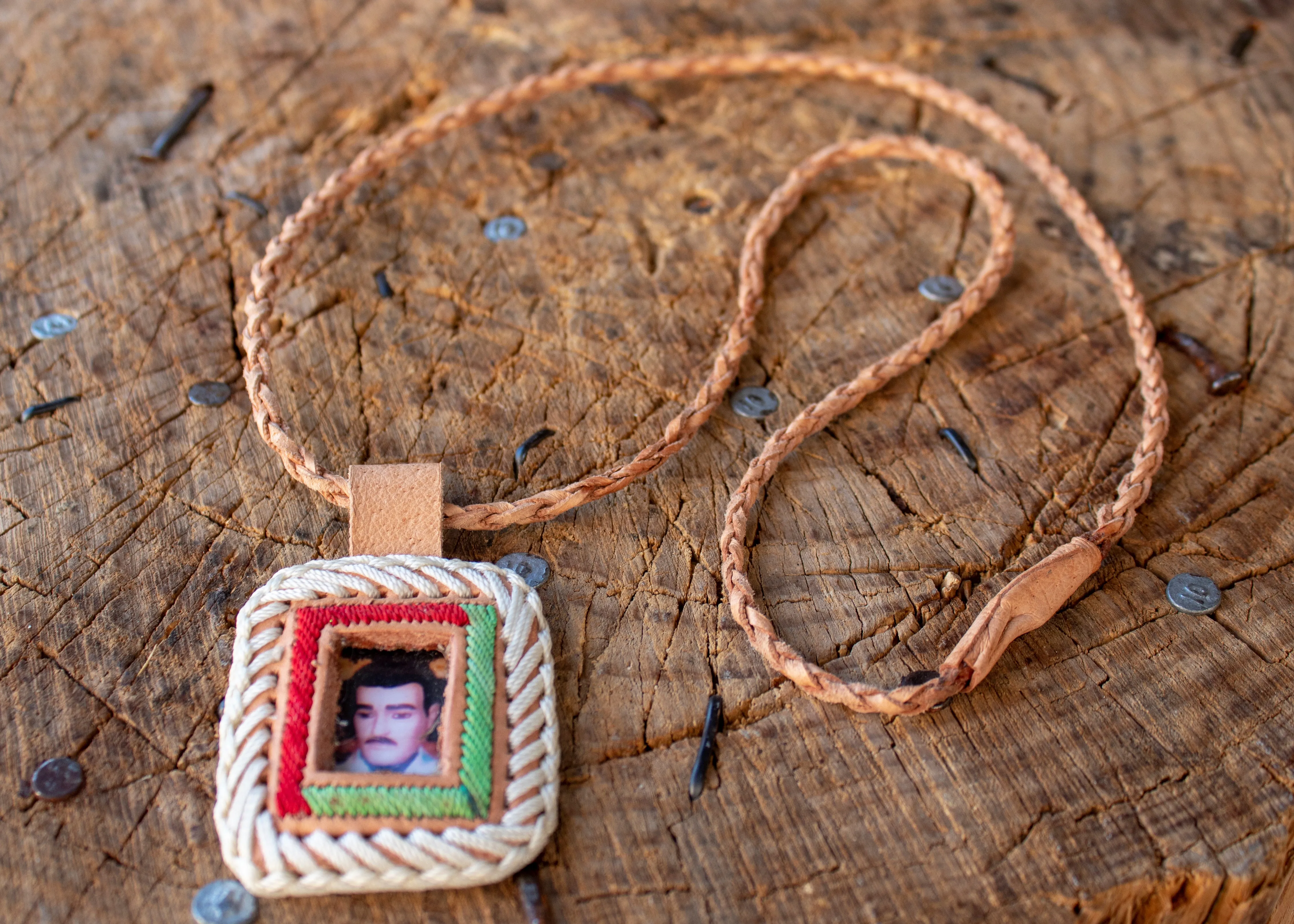 JESUS MALVERDE NARCO SAINT LEATHER NECKLACE PENDANT