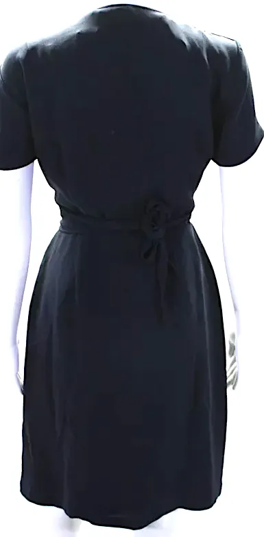 Jil Sander Navy Blue Rayon/Silk Blend Side Zip Short Sleeve V Neck Cut Out Dress