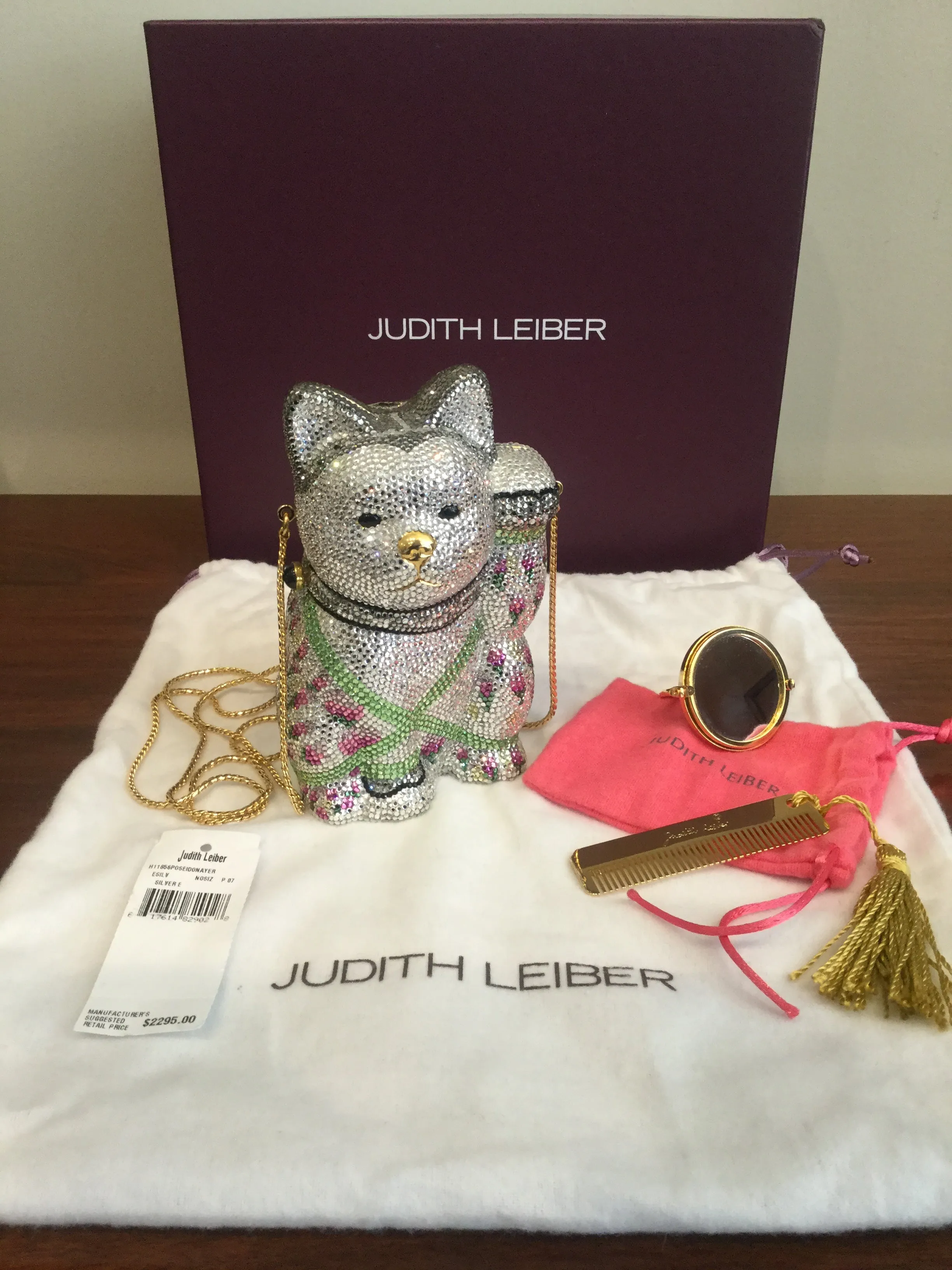Judith Leiber Minaudiere Maneki Neko Waving Cat Bag Purse in Box