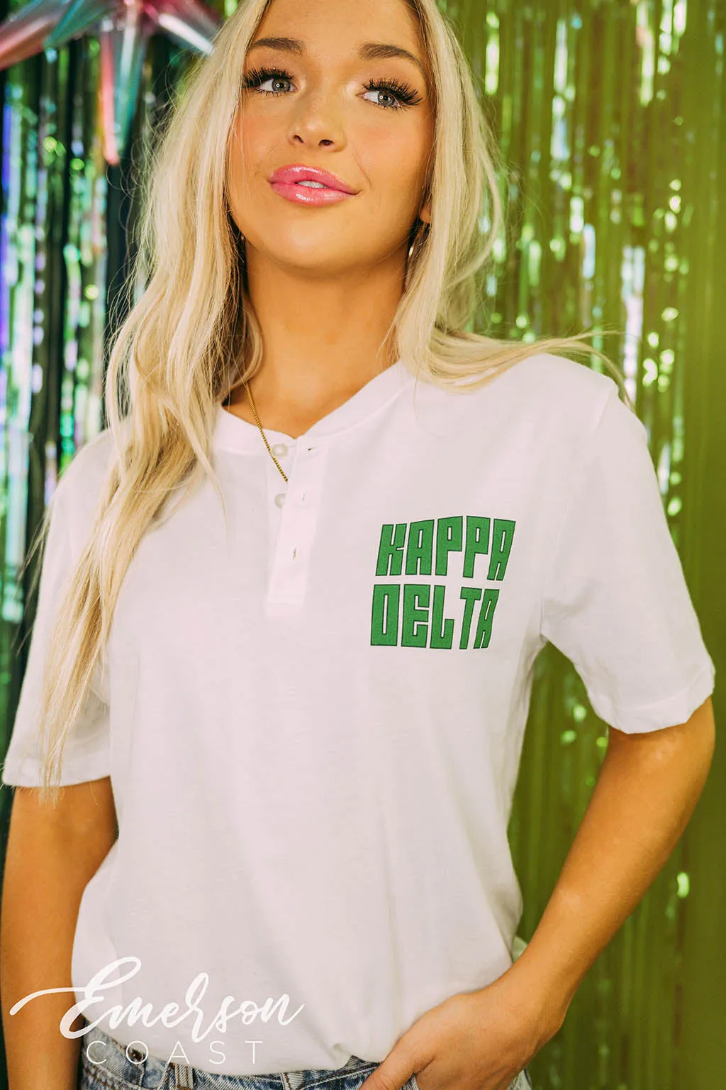 Kappa Delta PR Simple White Henley Tee
