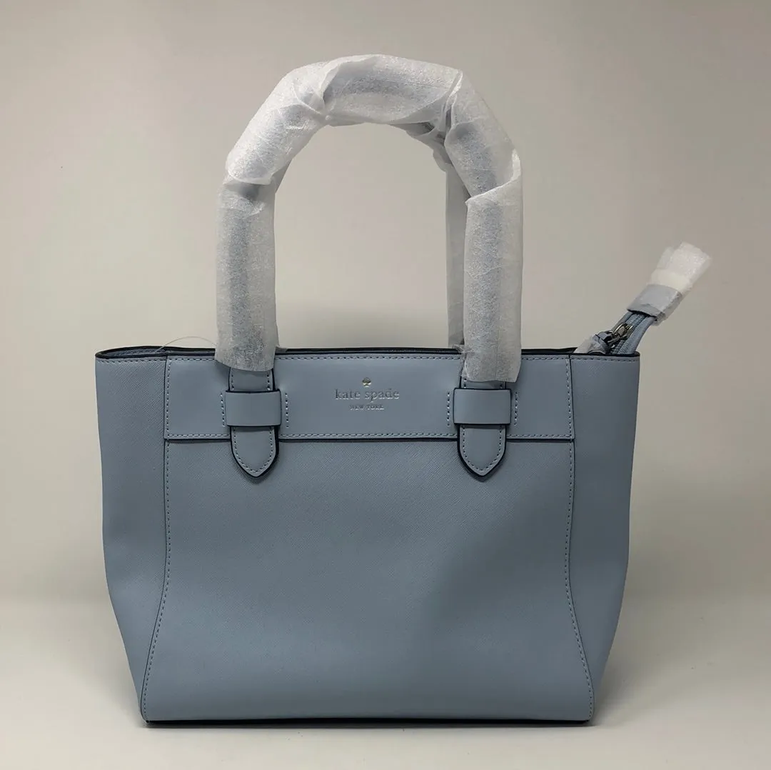 Kate Spade Light Blue Textured Leather Top Handle Bag with Crossbody Strap