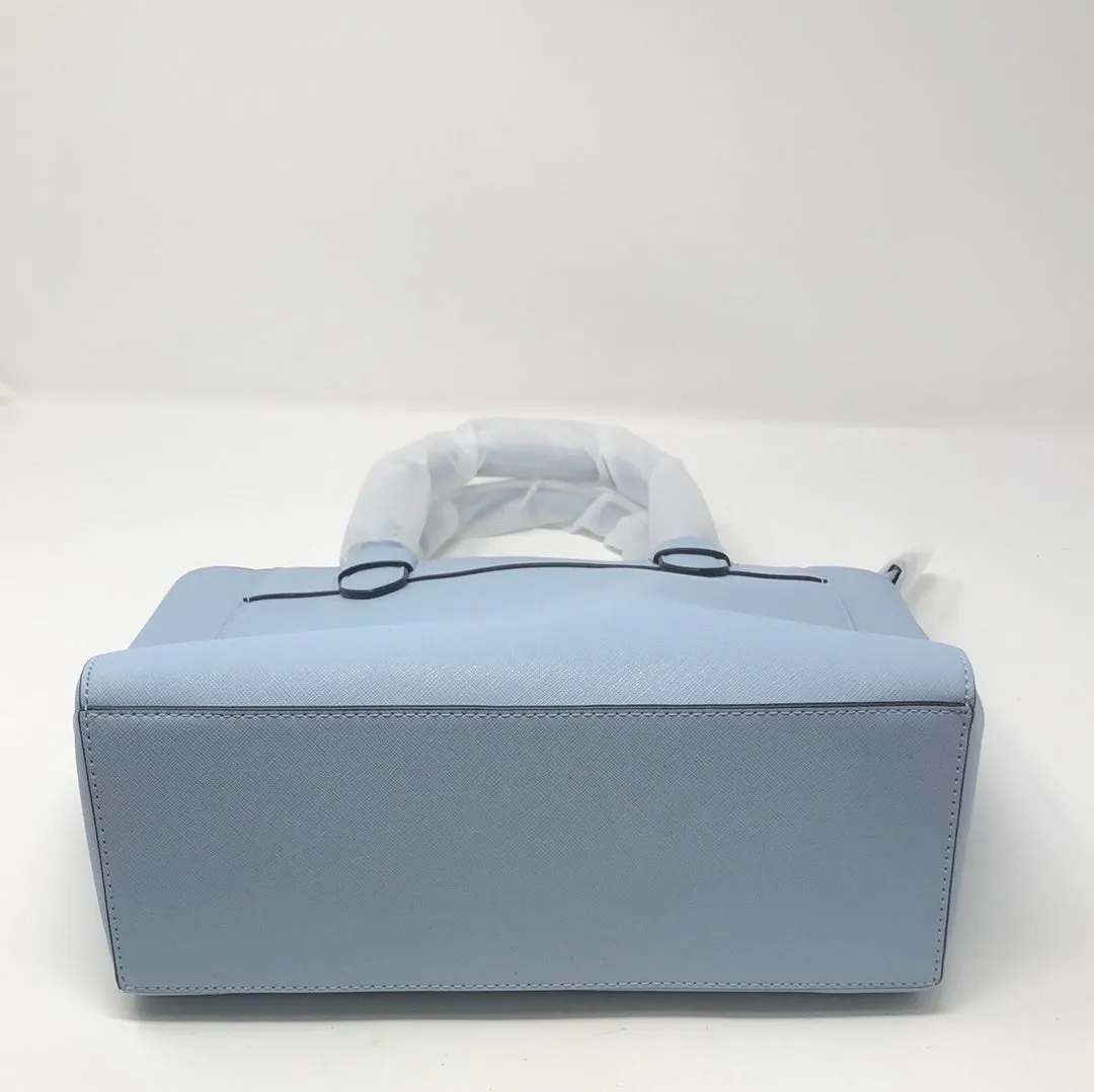 Kate Spade Light Blue Textured Leather Top Handle Bag with Crossbody Strap