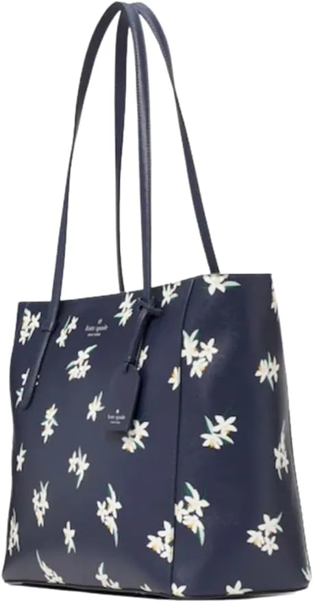 Kate Spade Schuyler Medium Leather Tote Bag Lily Blooms Floral Parisian Blue