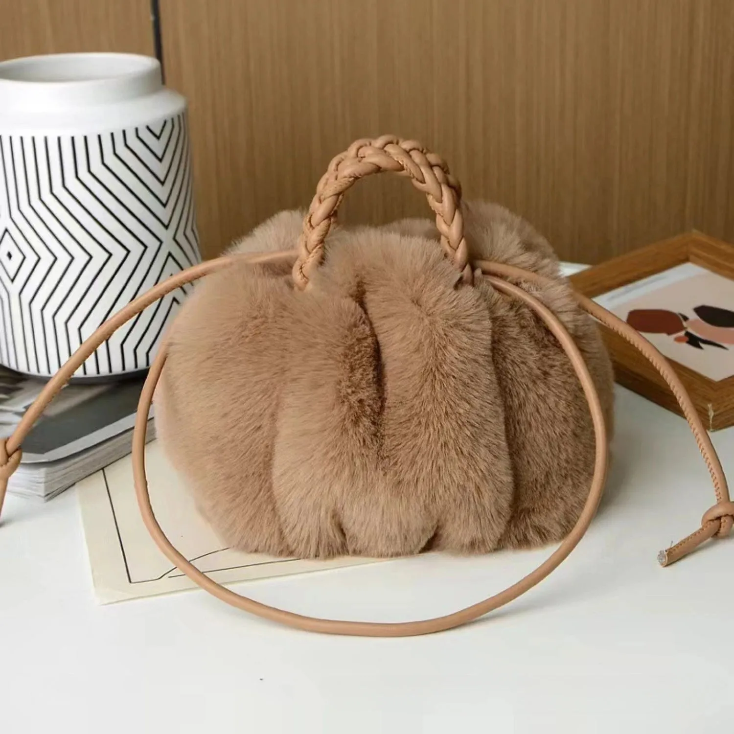 Kawaii Plush Pumpkin Crossbody Bag 🎃✨ - Trendy Pleated Cloud Tote for Women 💖🌈