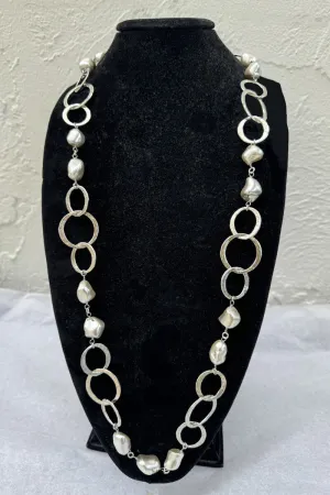 Kenneth Jay Lane Silver Link and Grey Pearl Necklace