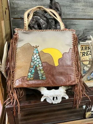 KurtMen Sunrise Leather Tote Authentic Turquoise