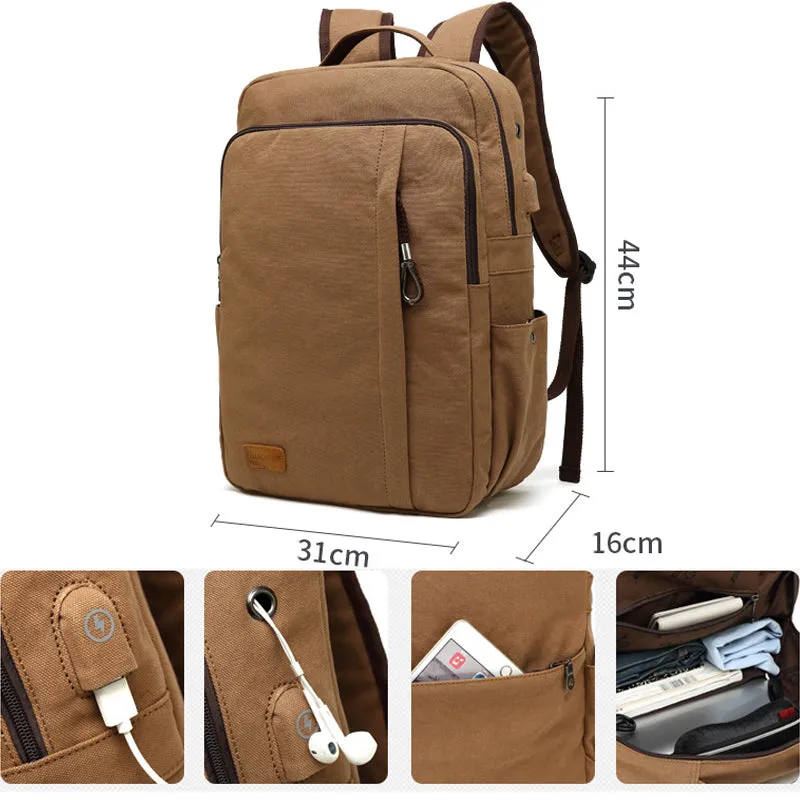 Large Canvas Backpack With Usb Charging