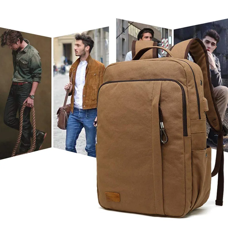 Large Canvas Backpack With Usb Charging