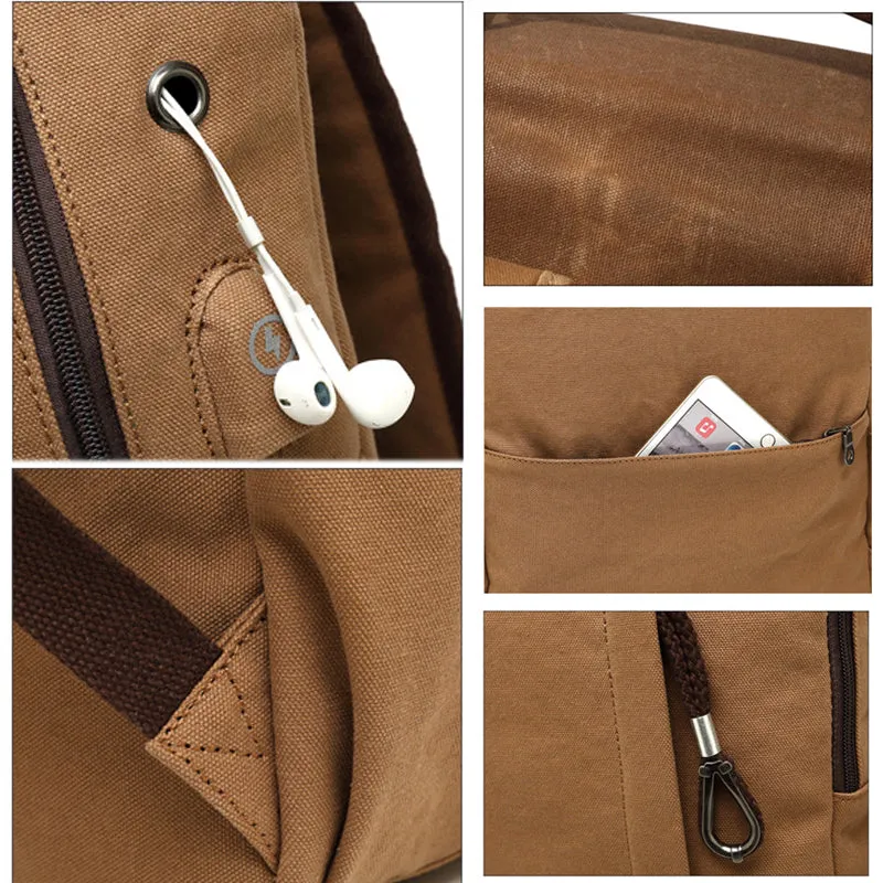 Large Canvas Backpack With Usb Charging