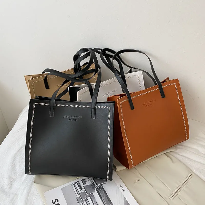 Large Capacity Shoulder Solid Color Tote Simple Tote Bag