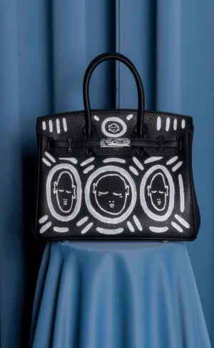 Large Painted Vegan Leather Tote, 12x9x6