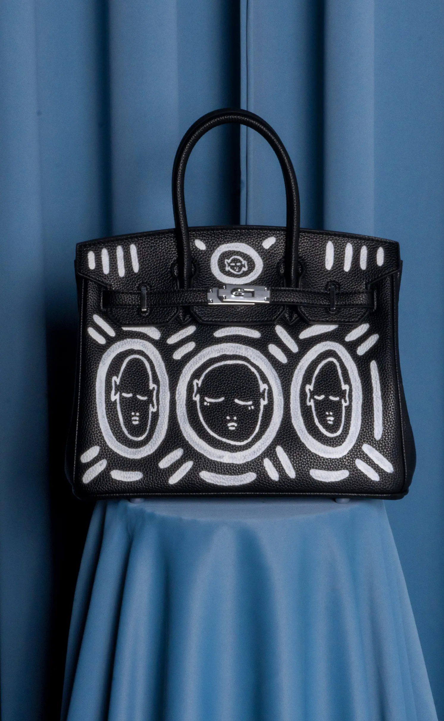 Large Painted Vegan Leather Tote, 12x9x6