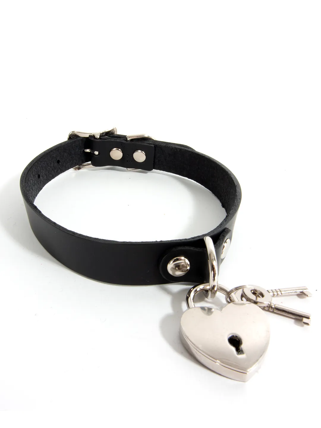 Leather Collar with Heart Padlock