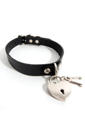 Leather Collar with Heart Padlock