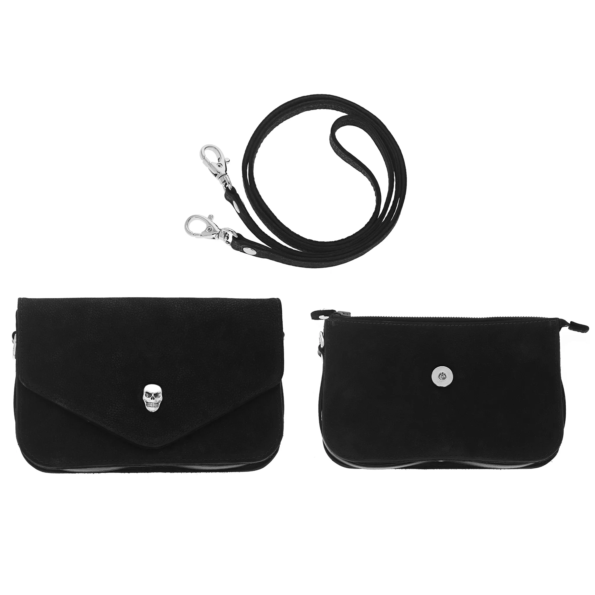 Leather Convertible Crossbody Bag with Skull Snap