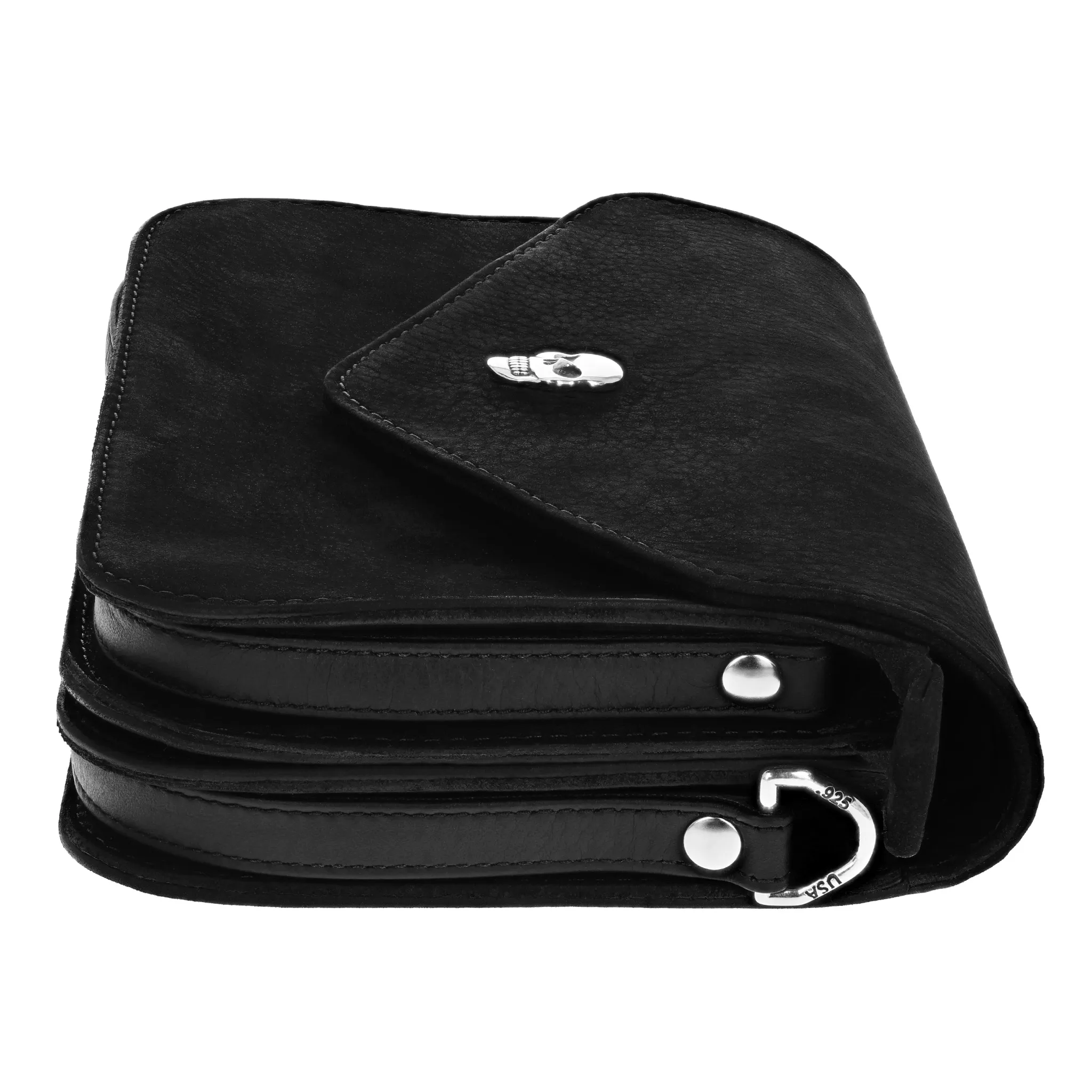 Leather Convertible Crossbody Bag with Skull Snap