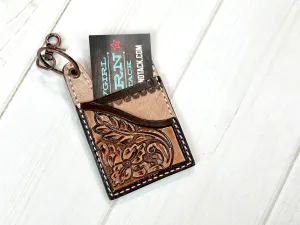 Leather Tooled Western Card Holder Keychain