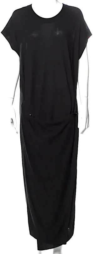 Lemaire Paris. Black Crew Neck Long Viscose Dress