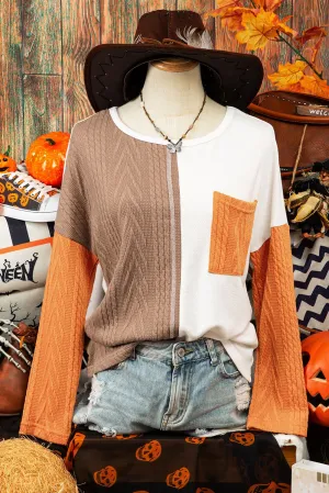 Leo Color block Chest Pocket Textured Knit Top