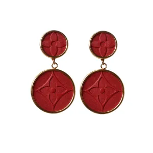 Leone Red Embossed Post Drop Earrings (WS)