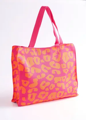 Leopard print mesh tote bag