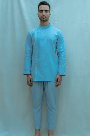 Light Blue Overlapped Pintuck Shirt