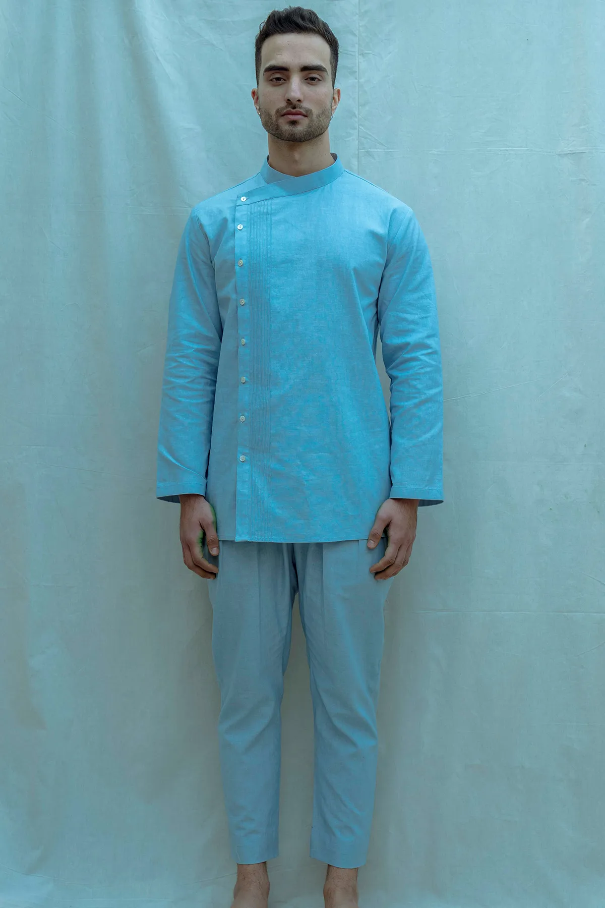 Light Blue Overlapped Pintuck Shirt
