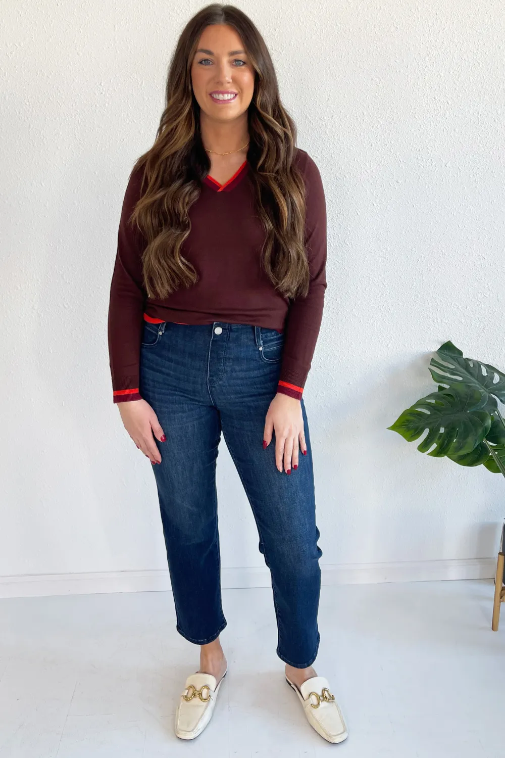 Long Sleeve V-Neck Colorblock Sweater