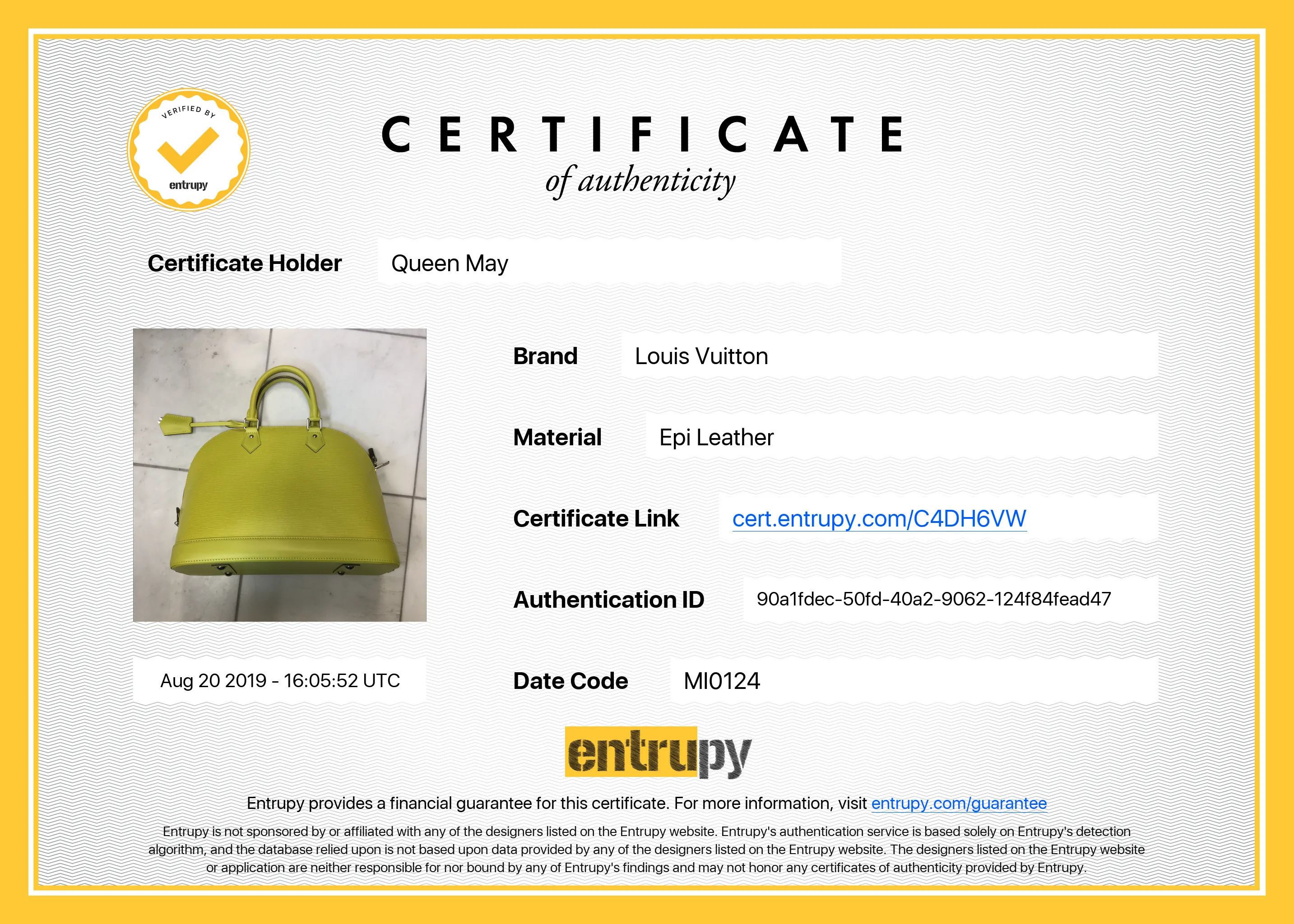 Louis Vuitton Alma PM Classic Epi Neon Yellow Tote